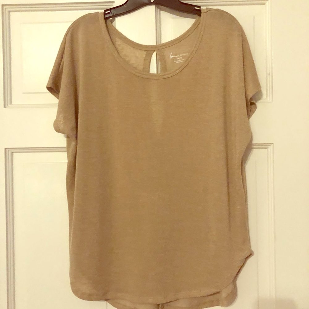 Lane Bryant tan shirt, open in back. Size 14/16